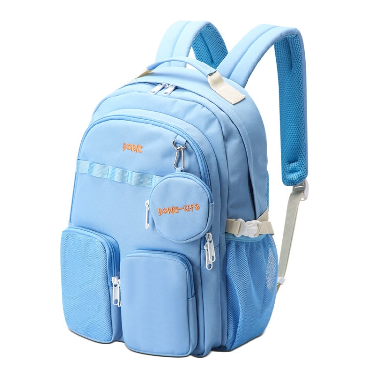 Bopai 68-01729 Large Capacity Canvas Lightweight and Breathable Student Schoolbag(Light Blue 2)