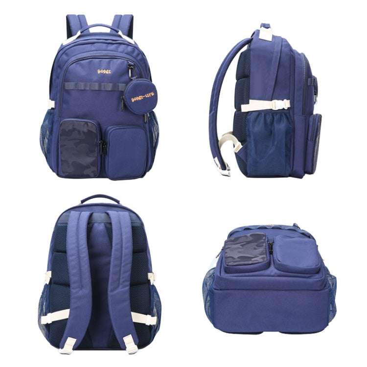 Bopai 68-01729 Large Capacity Canvas Lightweight and Breathable Student Schoolbag(Deep Blue 2)