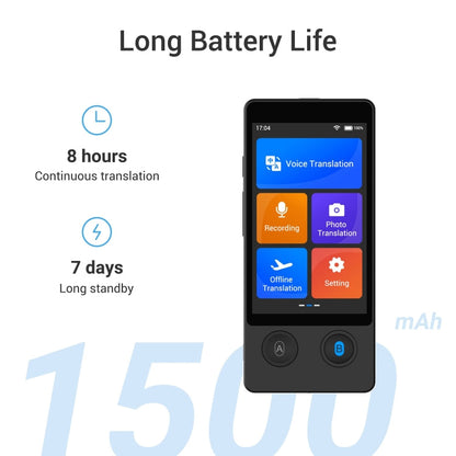 Hishell W12 144 Languages AI Voice Translator Smart Camera Translator Offline Dialogue Real-Time Mutual Translation(Black)
