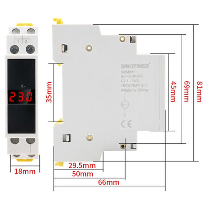 Voltmètre numérique monophasé CA modulaire type rail DIN SINOTIMER SDM011 Instrumentation électronique