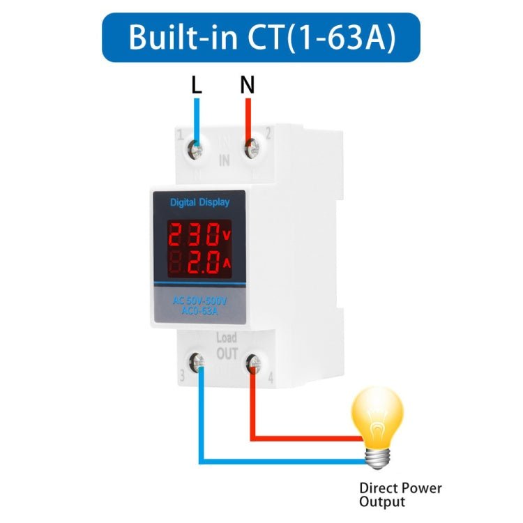SINOTIMER SDM002 Household DIN Rail Single-Phase AC Dual Display Voltage And Current Meter(63A Build-In Intestinal Sensor)