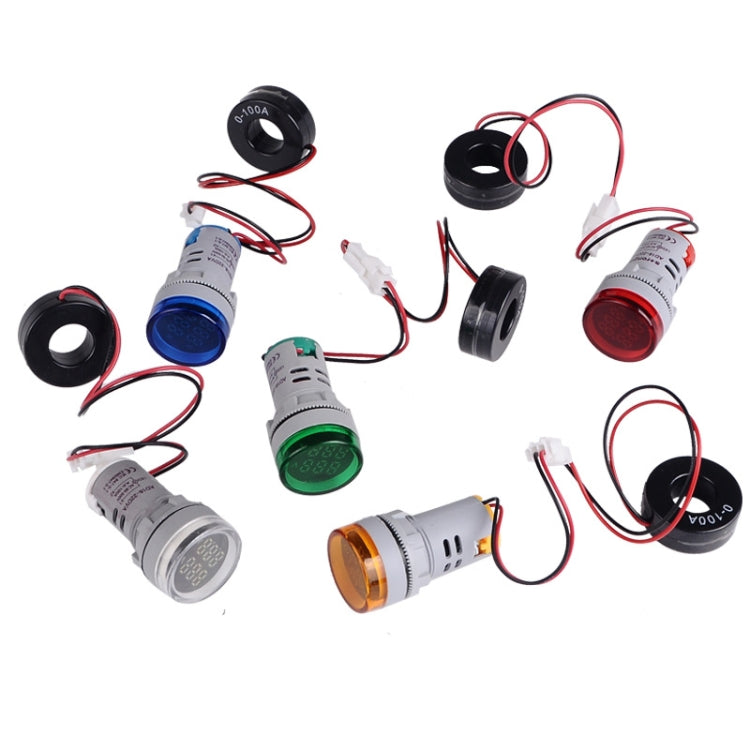 SINOTIMER ST16VA Round 22mm LED Digital Display AC Voltage Current Indicator AC 60-500V 0-100A(03 Blue)