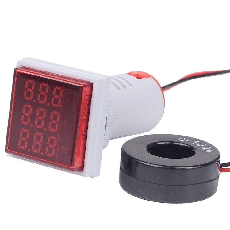 SINOTIMER ST17VAH 3 In 1 Square LED Digital Display AC Voltage Current Frequency Indicator 60-500V 0-100A 20-75Hz(01 Red)