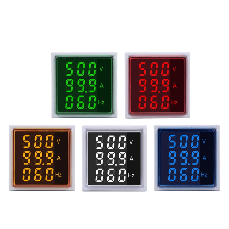 SINOTIMER ST17VAH 3 In 1 Square LED Digital Display AC Voltage Current Frequency Indicator 60-500V 0-100A 20-75Hz(03 Blue)