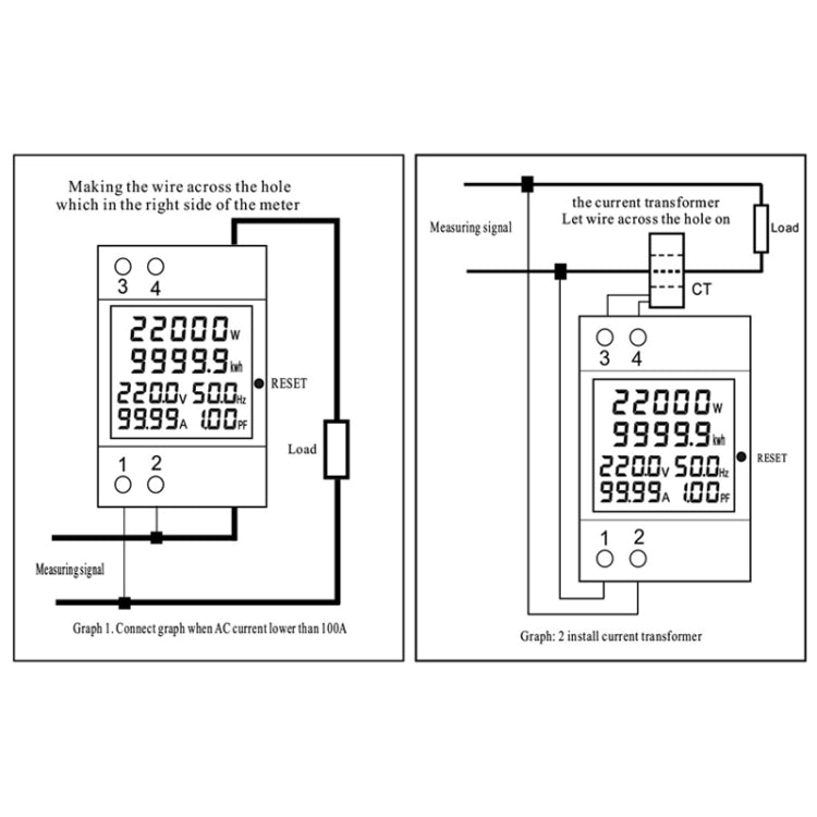 SINOTIMER SDM009 Din Rail Single-Phase Voltage Current Frequency Power Factor Electricity Multifunctional Meter, Model: AC40-300V External