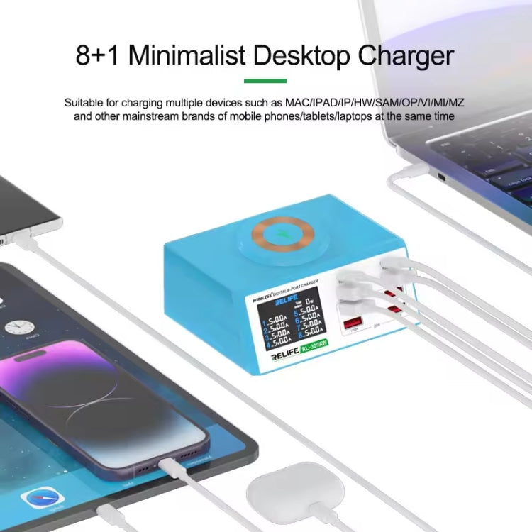 RELIFE RL-309AW  QC3.0 PD Fast Wireless Charger With LCD Display 8 Ports(EU Plug)