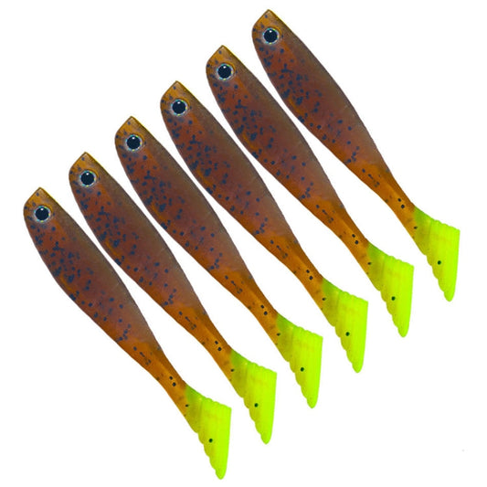 6 pièces/paquet HENGJIA Leurre souple artificiel à queue en T pour pêche en eau douce, taille : 10 cm 5,3 g (couleur 6)