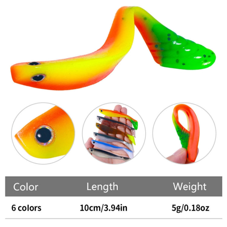 Lot de 6 leurres souples HENGJIA en forme de T pour la pêche en eau douce, taille : 10 cm 5,3 g (couleur 1)