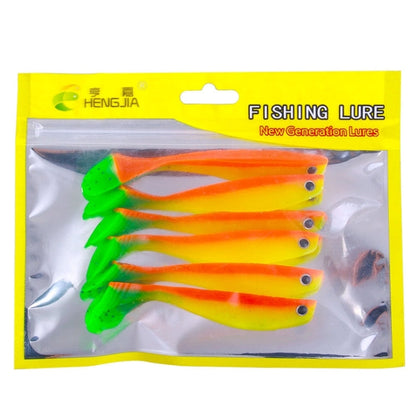 6pcs /Pack HENGJIA T-Tail Soft Dummy Bait Freshwater Fishing Lures, Size: 10cm 5.3g(Color 2)