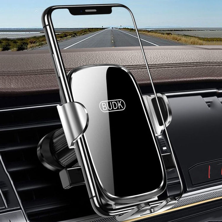 Support de téléphone de voiture Anti-choc BUDK Support de navigation de voiture Fixation par gravité pour grille d'aération (Noir)