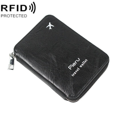RFID Anti-theft Large Capacity Zipper Passport Bag Multifunctional Travel Document Storage Bag(Black)