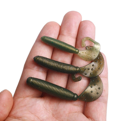 5cm 10pcs /Pack HENGJIA Curved-Tail Soft Dummy Bait Freshwater Fishing Lures(Gray Black)