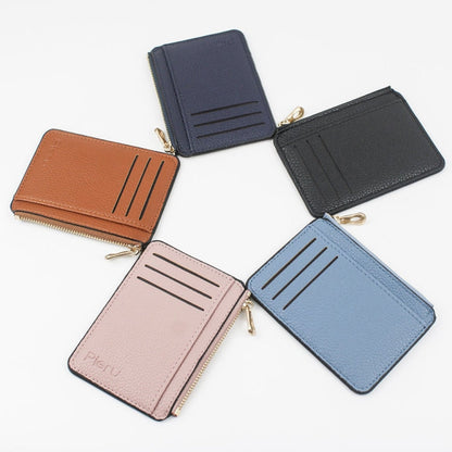 Multi-card Slot Zipper Card Holder Large Capacity Ultra-thin Coin Purse(Pink)