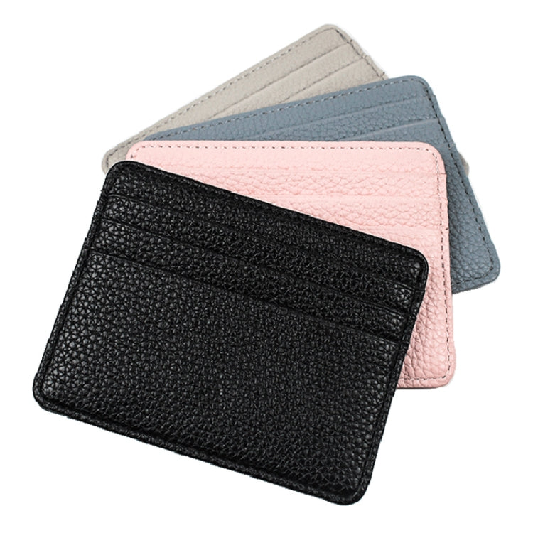 Lychee Pattern Multi-Card Slot Mini Card Holder Ultra-thin Coin Purse(Black)