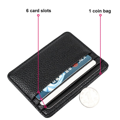 Lychee Pattern Multi-Card Slot Mini Card Holder Ultra-thin Coin Purse(Beige)