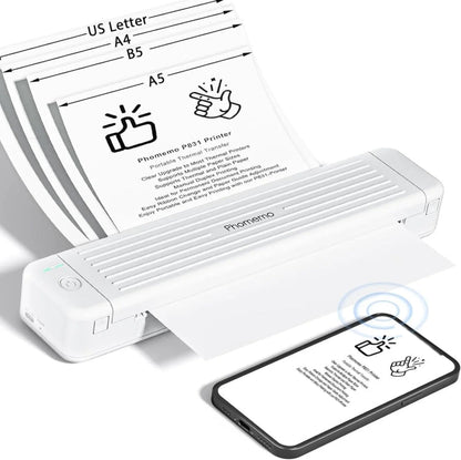 Phomemo P831 Bluetooth Portable Thermal Transfer Printer Support A4 / Letter / A5 / B5 Plain Paper Printing(White)