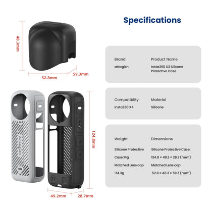 Pour Insta360 X4 AMagisn Housse de Protection en Silicone Cache-Objectif Gris