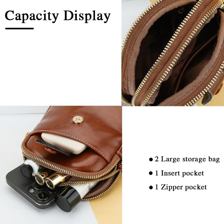 Baellerry N8925 Oil Wax Leather Double Zipper Mobile Phone Bag Shoulder Crossbody Coin Purse(Red)