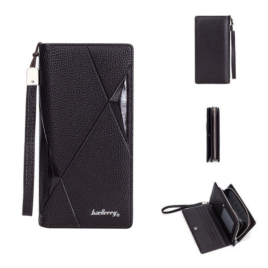 Baellerry S1240 Portefeuille Long Zippé Décontracté en Similicuir Litchi, Pochette Multi-cartes (Café)
