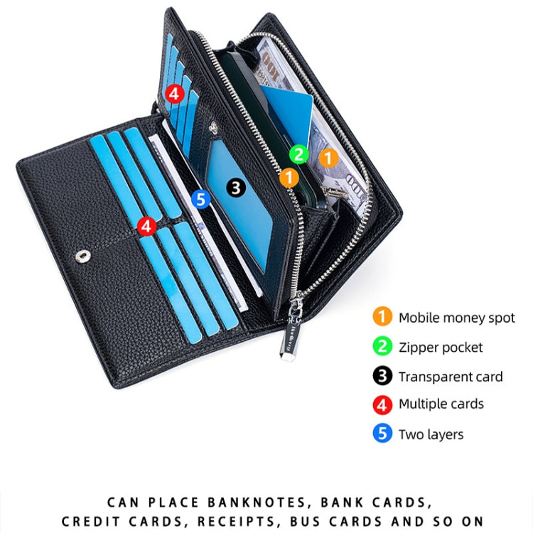 Baellerry S1240 Lychee Pattern Business Casual Zipper Long Wallet Multi-card Slot Clutch Bag(Coffee)