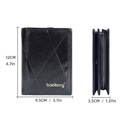 Baellerry D3213 Retro Leather Short Wallet Multi-card Slot Zipper Card Holder(Black)