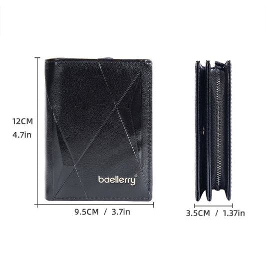Baellerry D3213 Retro Leather Short Wallet Multi-card Slot Zipper Card Holder(Black)