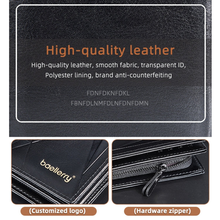 Baellerry D3213 Retro Leather Short Wallet Multi-card Slot Zipper Card Holder(Black)