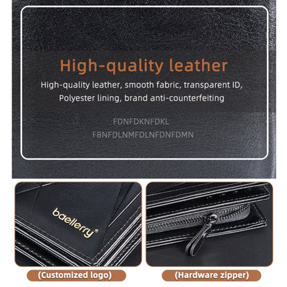 Baellerry D3213 Retro Leather Short Wallet Multi-card Slot Zipper Card Holder(Black)