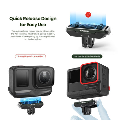 AMagisn Metal Magnetic Quick Release + Top Cover, For Insta360 Ace / Ace Pro / X5 / X3 / X2 / GoPro HERO12 Black