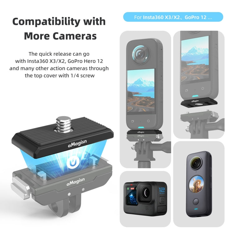 AMagisn Metal Magnetic Quick Release + Top Cover, For Insta360 Ace / Ace Pro / X5 / X3 / X2 / GoPro HERO12 Black