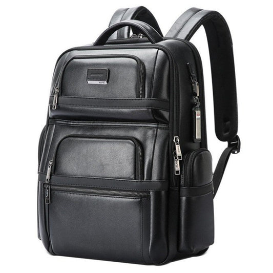 Bopai 61-17311 Large-capacity First-layer Cowhide Laptop Backpack With USB+Type-C Port(Plain)