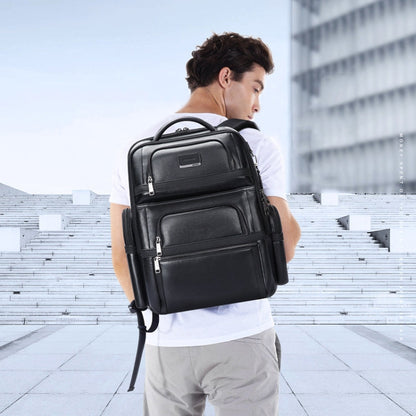 Bopai 61-17311 Large-capacity First-layer Cowhide Laptop Backpack With USB+Type-C Port(Plain)
