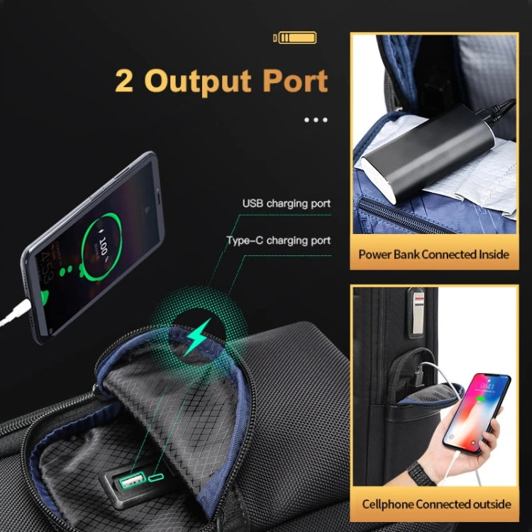 Bopai 61-91911 Large Capacity Business Waterproof Laptop Backpack With USB+Type-C Port(Black)