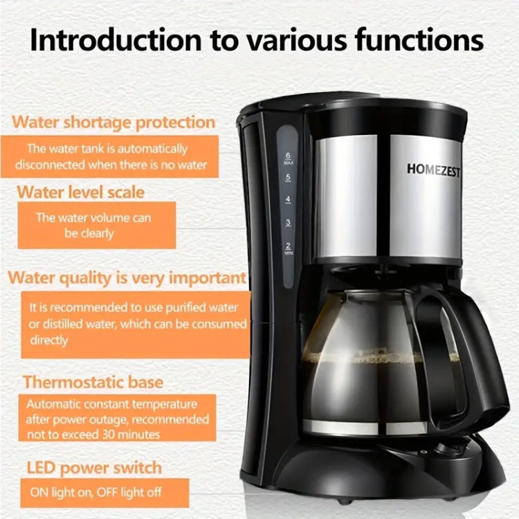 HOMEZEST 600W 0.65L  Automatic Drip Coffee Maker with Glass Carafe 2-6 Cup Capacity(323 Black UK Plug)