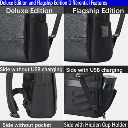 Bopai First-Layer Cowhide Business Commuter Waterproof And Lightweight Laptop Backpack, Color: Flagship