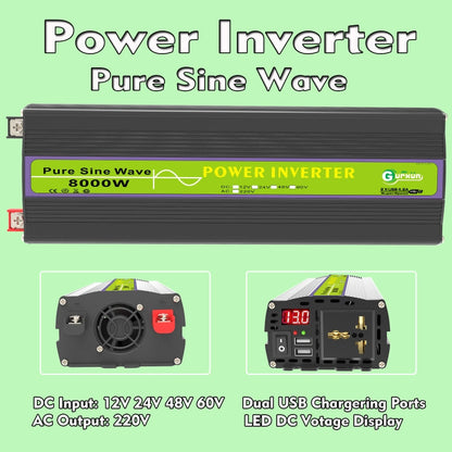 Gurxun 60V-220V 8000W Pure Sine Wave Inverter Car Single Digital Display Voltage Converter