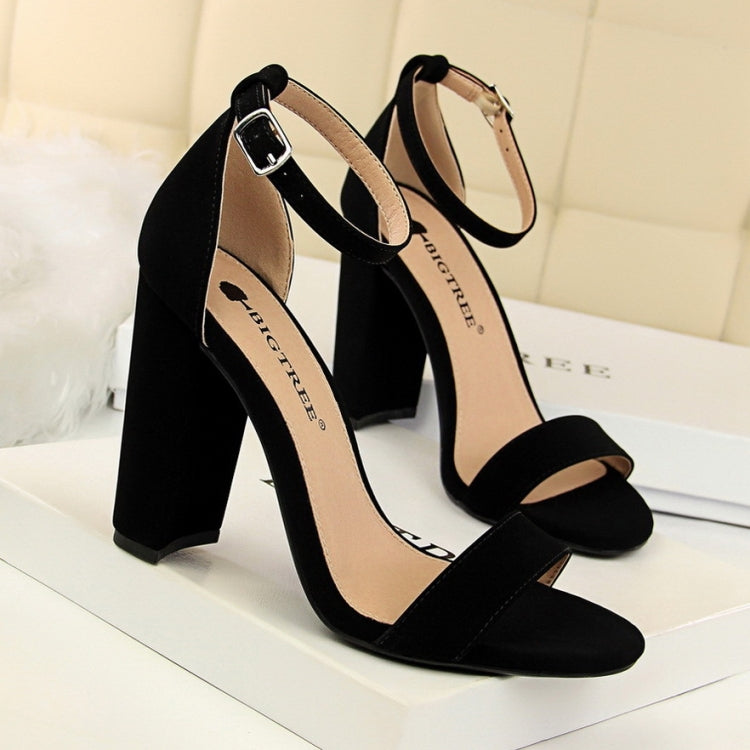 BIGTREE Chaussures Femme Été Talons Hauts Simples Épais Sexy Sandales à Lanières Cheville Nightclub, Taille: 39 (Noir)