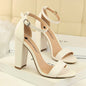 BIGTREE Chaussures Femme Été Talons Hauts Simples Épais Sexy Boîte de Nuit Sandales à Bride Cheville, Taille: 42(Blanc)