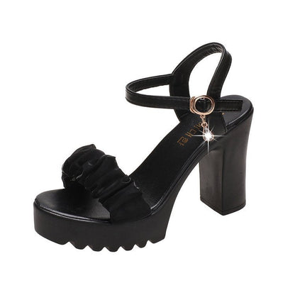 HALINFER Summer High Heel Sandals Thick Bottom Waterproof Platform Women Shoes, Size: 37(Black)
