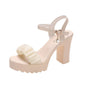 HALINFER Sandales d'été à talons hauts, à plateforme étanche et semelle épaisse pour femme, Taille: 40(Beige)