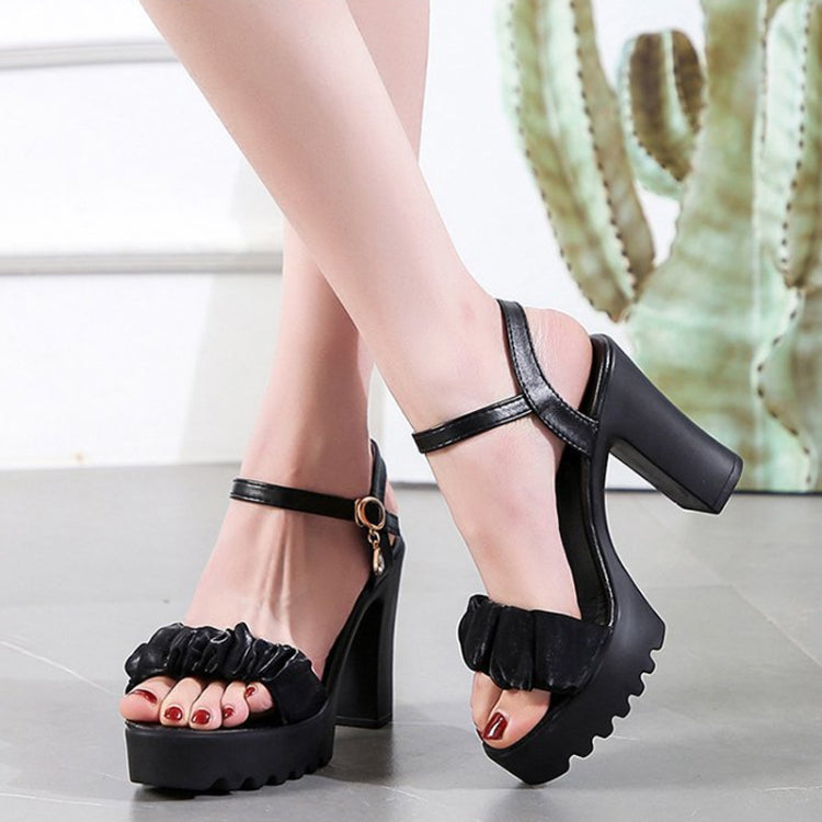 HALINFER Summer High Heel Sandals Thick Bottom Waterproof Platform Women Shoes, Size: 37(Black)