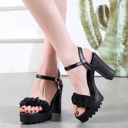 HALINFER Summer High Heel Sandals Thick Bottom Waterproof Platform Women Shoes, Size: 37(Black)