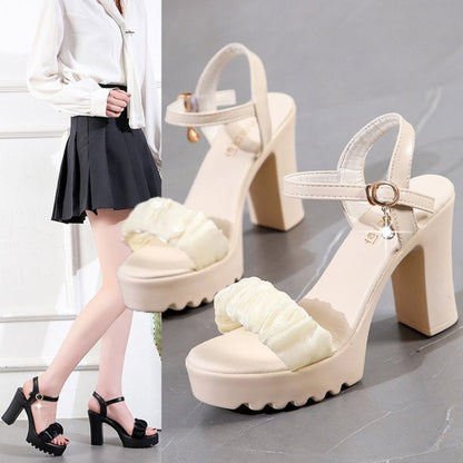 HALINFER Sandales d'été à talons hauts, à plateforme étanche et semelle épaisse pour femme, Taille: 40(Beige)