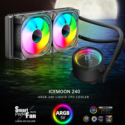 COOLMOON CM-YM-240T Digital ARGB Lens Edition Integrated Water Cooling CPU Cooler Temperature Display CPU Fan(White)