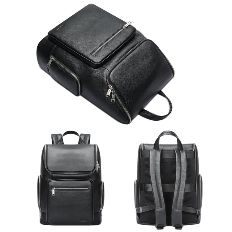Bopai 61-122431 Large-capacity First-layer Cowhide Business Waterproof Laptop Backpack(Black)