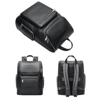 Bopai 61-122431 Large-capacity First-layer Cowhide Business Waterproof Laptop Backpack(Black)