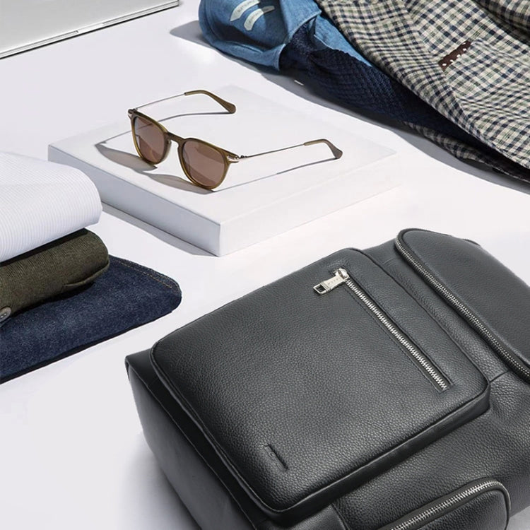 Bopai 61-122431 Large-capacity First-layer Cowhide Business Waterproof Laptop Backpack(Black)