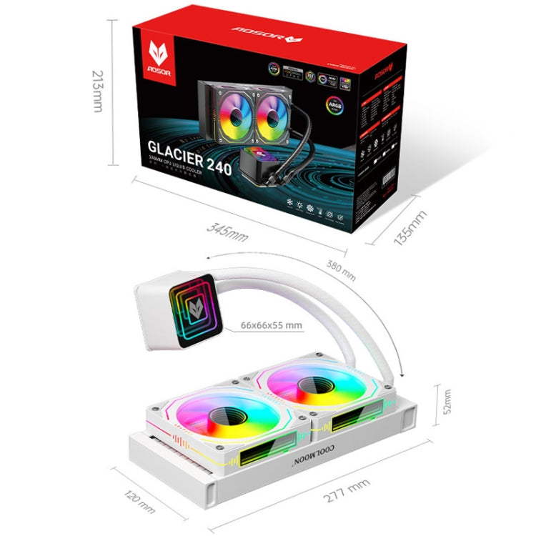 Radiateur de refroidissement par eau COOLMOON Glacier 240 pour ordinateur de bureau, ventilateur de refroidissement par eau CPU intégré ARGB multi-plateformes, couleur : noir