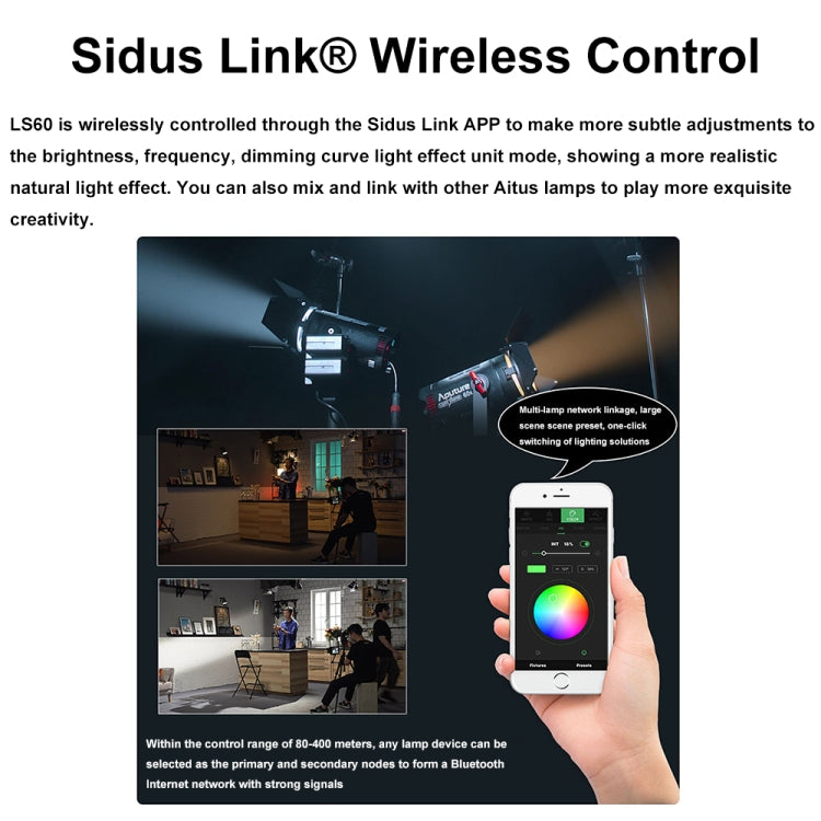 Aputure Adjustable Focus LED Photography Light Indoor Interview Video Live Fill Light, Spec: LS 60x