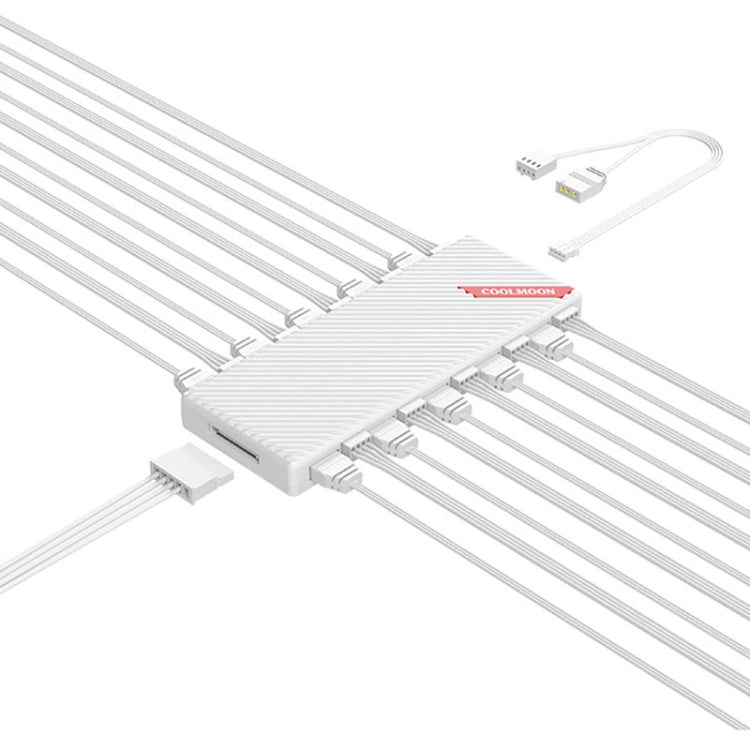 COOLMOON AM10 ARGB+PWM Dual 10 Ports Temperature Control Splitter Case Fan 5V 3Pin HUB(White)